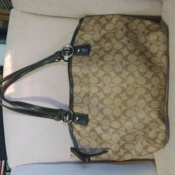 Coach | coated canvas tan brown logo print tote bag - Picture 6 of 12